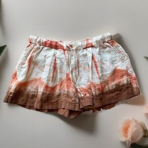 STORY MFG Linen Bridge Shorts Tie-Dye Brown Rust Pockets Women’s L/XL Drawstring